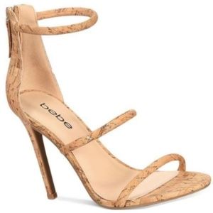 Bebe Cork Gold Berdine Ankle Strap Dress Sandals